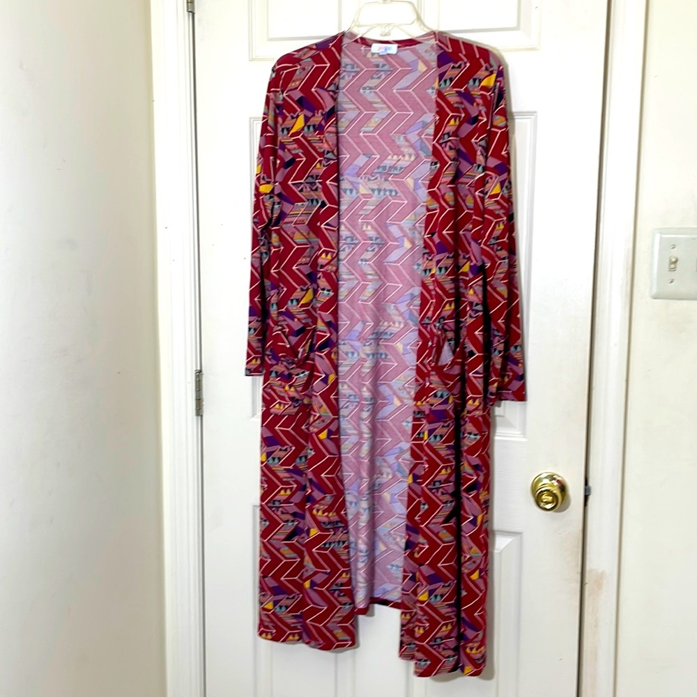 LulaRoe Red Long Fall Cardigan with Pockets Size XL